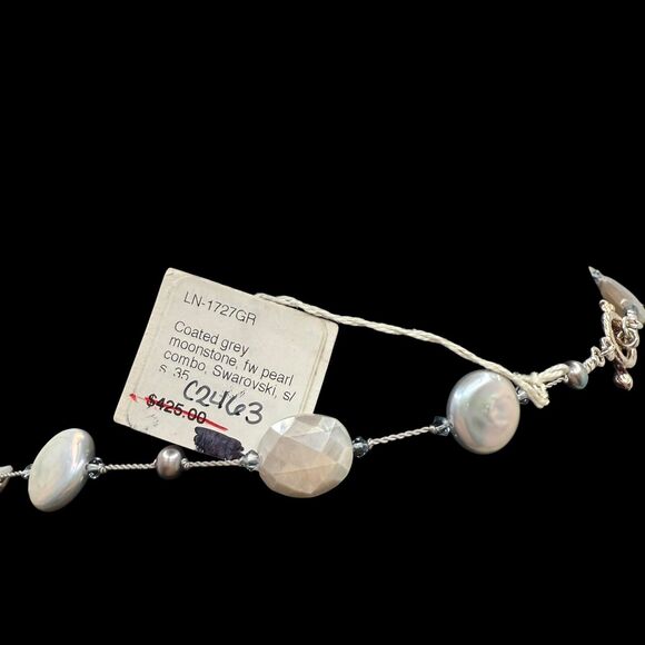 Margo Morrison Coated Grey Moonstone, FW Pearl Combo, Swarovski SS 35” Necklace - Picture 7 of 9